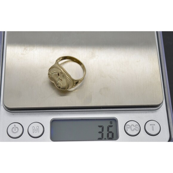 Real 10k Yellow Solid Gold Tree Leaf Design Shiny Heart Shape Ring 3.6 grams - Picture 6 of 8